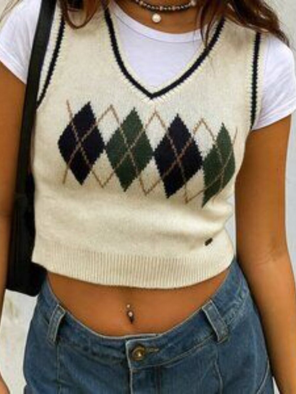 Hollister Collegiate Cropped Argyle Sweater Vest